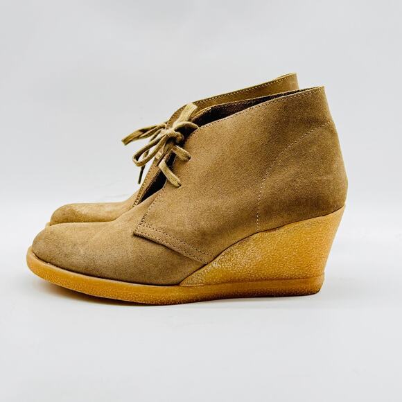 J Crew Ankle Boots Womens 8 Brown Suede Wedge Heels Chukka Booties Desert Shoes - Picture 4 of 12